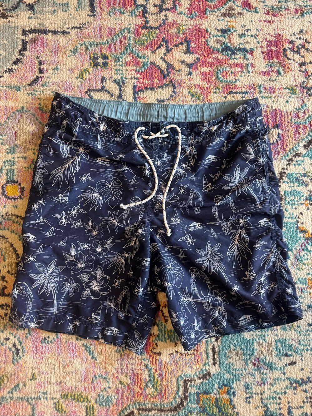 Goodfellow & Co Men’s Navy Blue Tropical Patterned 8” Board Shorts Swim Trunks